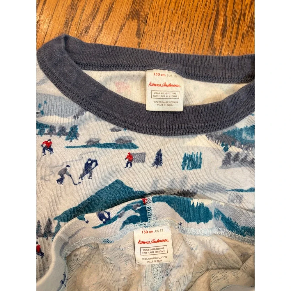 Hanna Andersson Kids 12 Winter Mountain Ski Hockey Organic Cotton Pajama Set